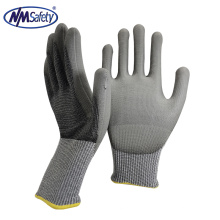 NMSafety 13 gauge HPPE steel wire liner coated PU anti Cut level A5 safety glove